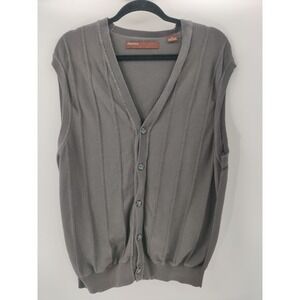 Perry Ellis Mens V Neck Button Front Knit Sweater Vest Gray XL